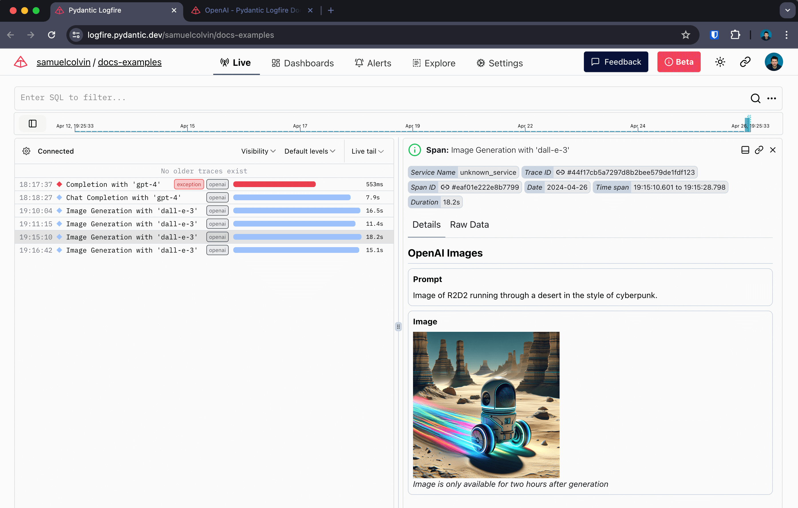 Logfire OpenAI Image Generation